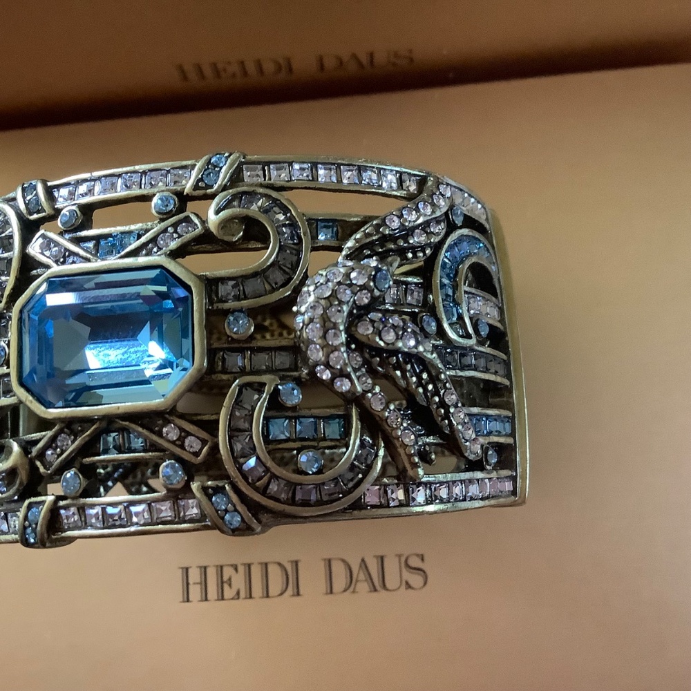Heidi Daus Vintage Crystal Cuff Bracelet Aqua Clear SZ M/L - Picture 6 of 16